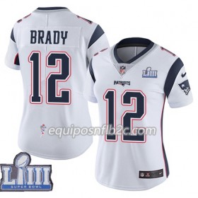 Camiseta Mujer NFL New England Patriots Tom Brady 12 Nike Blanco 2019 Super Bowl LIII 
